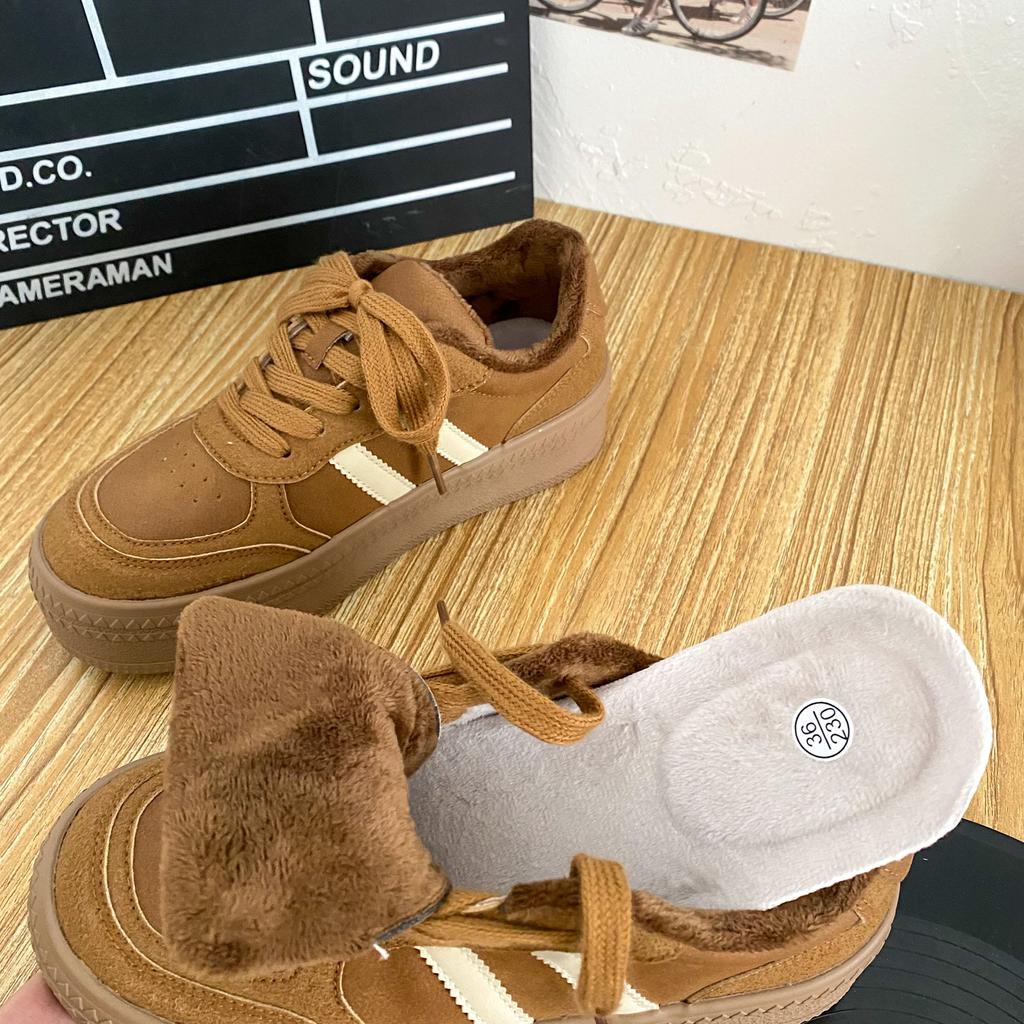 6586 latex insoles, velvet platform German training shoes women's shoes winter two cotton board shoes 2024 new casual cotton shoes