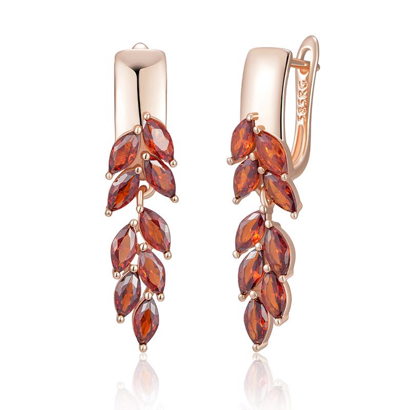 

Красный циркон серьги-подвески в виде листьев цвет розового золота британский ушной крючок роскошные серьги для женщин подарок