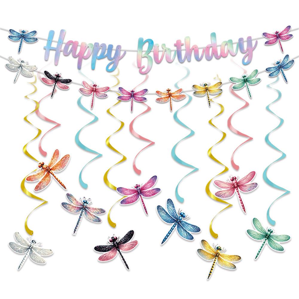 Insect Theme Birthday Party Decor Set With Colorful Dragonfly Flags Spiral And