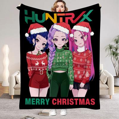 Frohe Weihnachten Kpop Dämonenjäger Huntrix Decken Qualität Weich Warme Überwurfdecke Winter Kinder Couch Bett Flauschige Tagesdecke