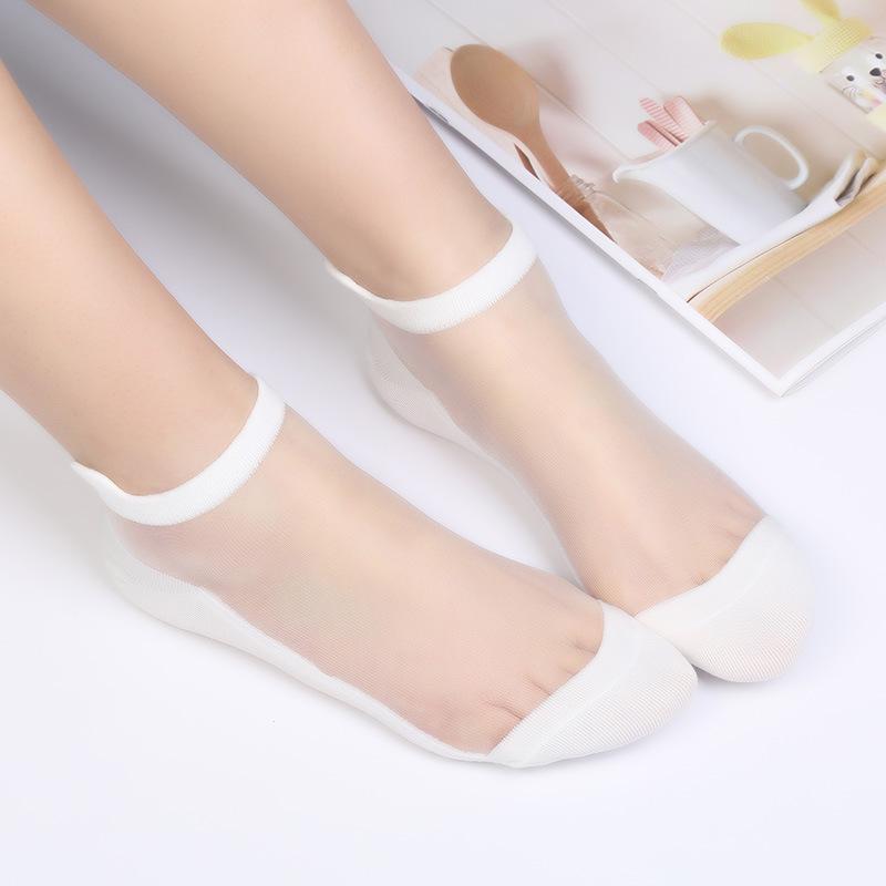 Calzini da barca da donna sottili, freschi, trasparenti, con orsetto carino, in seta di vetro, per primavera ed estate