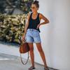 Women's Mid Rise Bermuda Shorts Loose Fit Distressed Cuffed Washed Denim Shorts