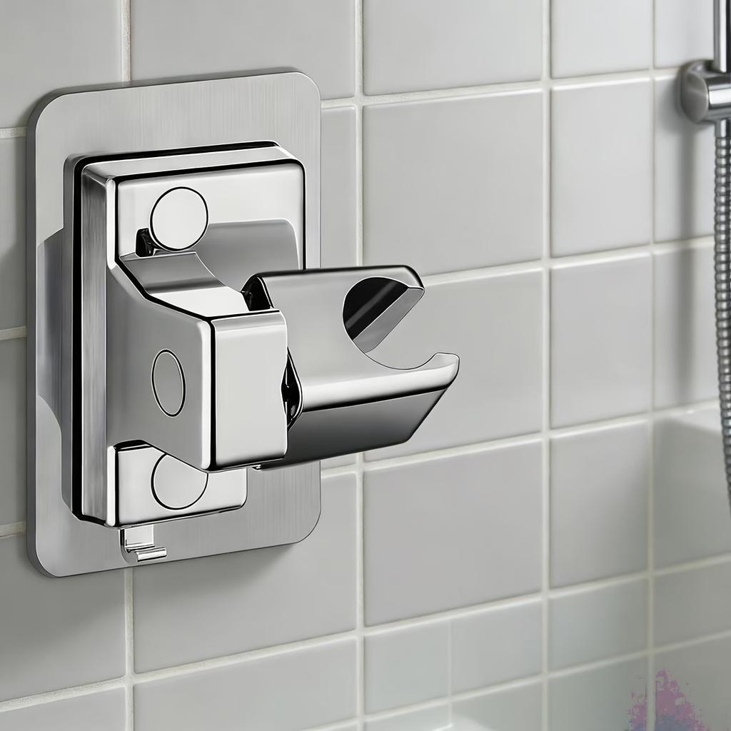 Drill-Free Adjustable Shower Head Holder, 360-Degree Rotating Wall Mount, Durable ABS Plastic Shower Base for Handheld Shower