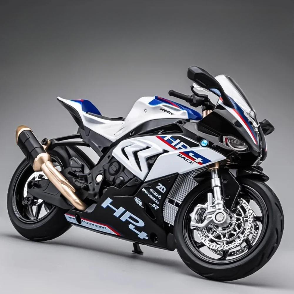 1/12 Scale BMW HP4 Motorcycle Model Car Toy Alloy Diecast Light Music Shock Absorption Motor Miniature Models Kids Birthday Gifts