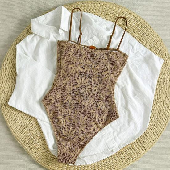 Women Monokini Sexy Tight Fit Sling Backless Design Summer Bohemian Beachwear Lace Design One-Piece Swimsuit
