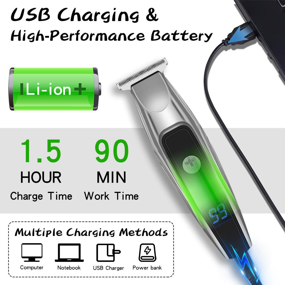Slicked Back Digital Hair Clipper: Fast-Charging, LCD Display, Compact Stainless Steel Electric Trimmer