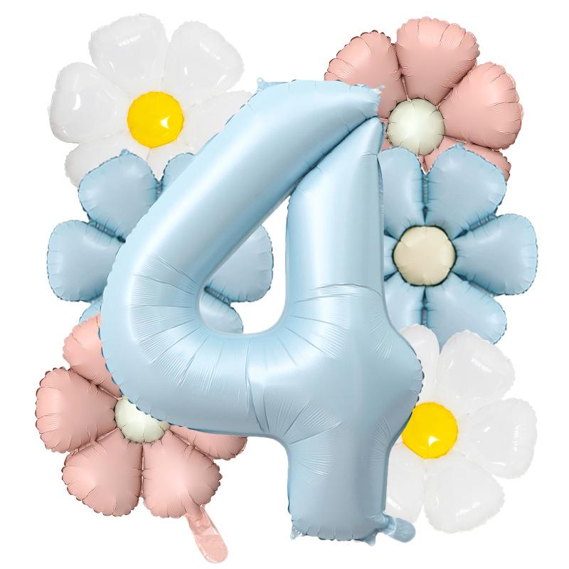 7pcs Matte Finish Daisy Balloon Number Wedding Decor Birthday Party Decoration Aluminum Foil Balloon Baby Shower Decorations
