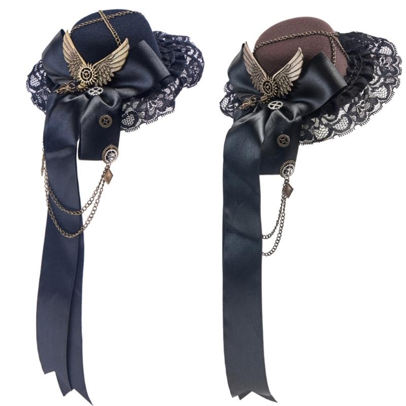 Zylinder mit Zahnrad für Erwachsene Punk-Stil Hut mit Schleife Cosplay Kostüm Haarspange Halloween Party Haarschmuck