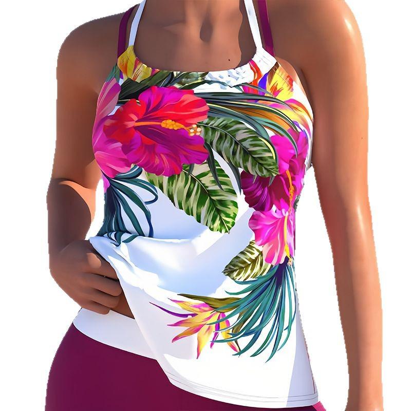 Dámské sexy evropské potiskové bikiny bez zad s halterovým vázáním a přehozem