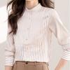 Real commuter striped printed shirt spring and autumn 1116 new trendy stand-up collar long-sleeved splicing shirt women's top