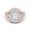 3.14 Cts Oval Cut Solitaire Moonstone Halo Three Layer 925 Sterling Silver Rose Vermeil Accent Wedding Ring