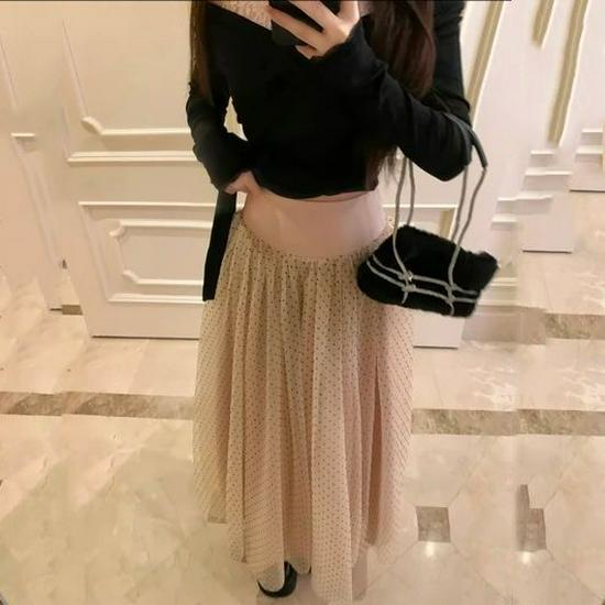

Elegant French-Korean Spring/Autumn Long Sleeve Top & Skirt Set for Women L