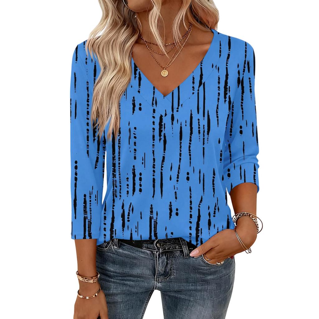 Damskie bluzki z rękawem 3/4, koszulki z dekoltem V, casualowe bluzki, podstawowe t-shirty