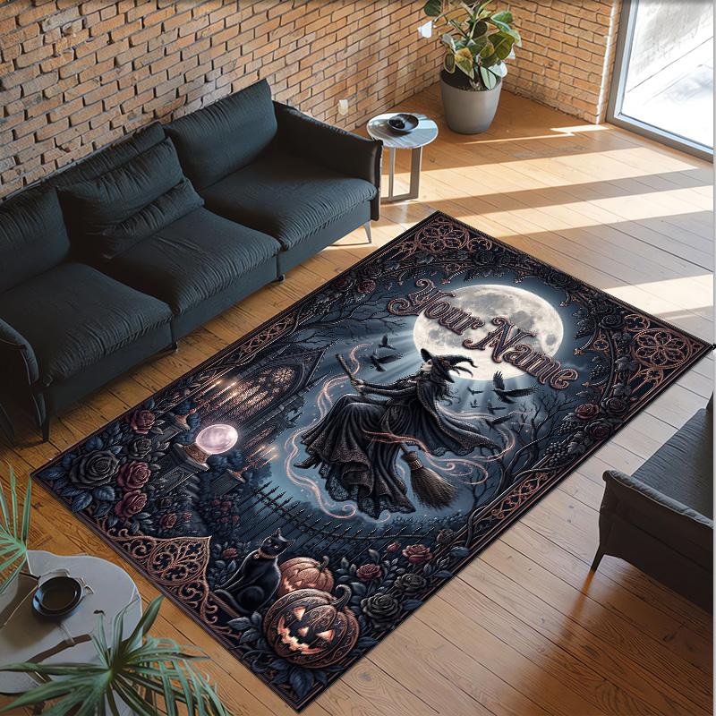 Witchcraft Theme Crystal Velvet Rug Personalized Custom Name Text Soft Floor Mat Home Decor