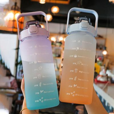 Large Capacity 2L Straw Water Bottle with Lid Reusable Plastic Portable Time Marker Leakproof Sports Cups Drinkware Tumbler