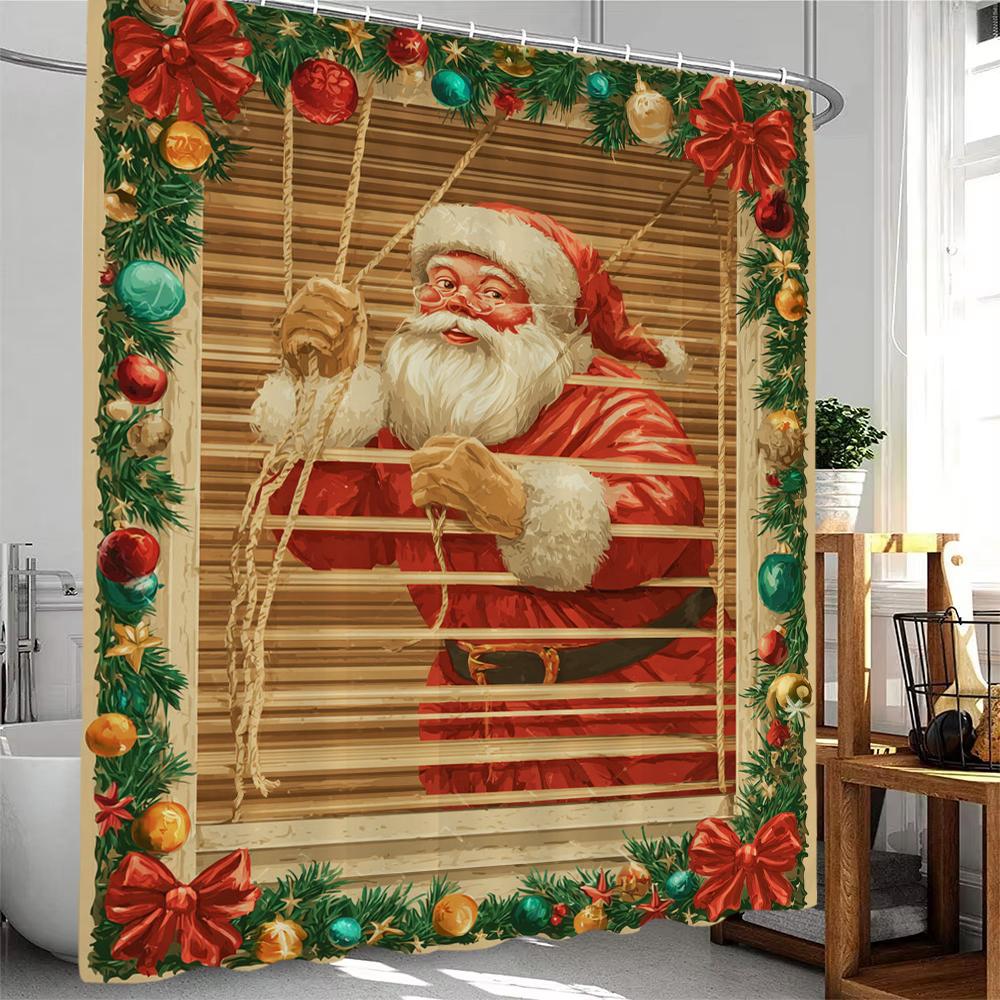 Christmas Shower Curtain Snowman Santa Claus Bath Curtain Bathroom Curtain With Hooks home Christmas holiday decorative curtain
