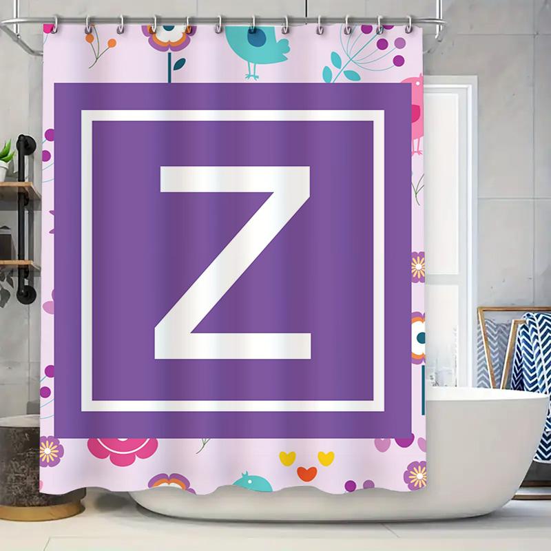 

Modern Design Purple Floral Shower Curtain With Letter Z For Bathroom Decor Printed Fabric Waterproof Washable Home Decoration ( W60H190(CM)-1 Pcs