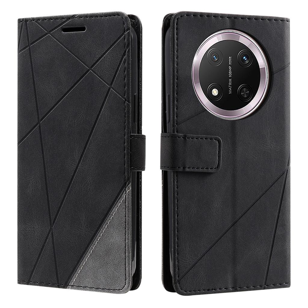 Leather Case for Honor X9c 5G/Magic7 Lite 5G/X60 Pro 5G Imprinted Lines Splicing Wallet Phone Cover