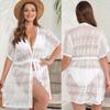 Long-sleeved Oversized Sexy See-through Lace Top with Drawstring Straps and Waistband for Sun Protection, Women's Style.