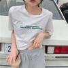 2022 Women's Loose Short Sleeve Letter Print Navel-Revealing T-Shirt