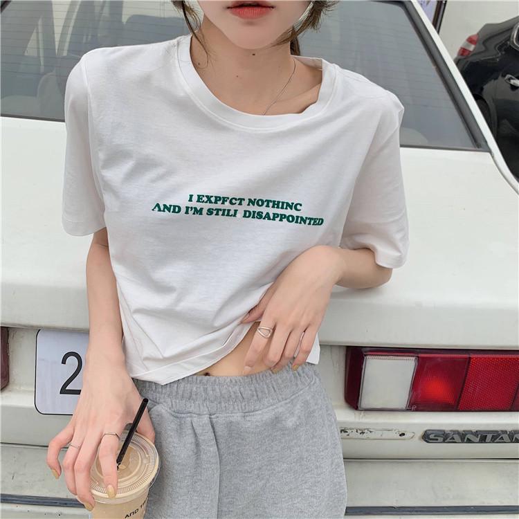 2022 Women's Loose Short Sleeve Letter Print Navel-Revealing T-Shirt