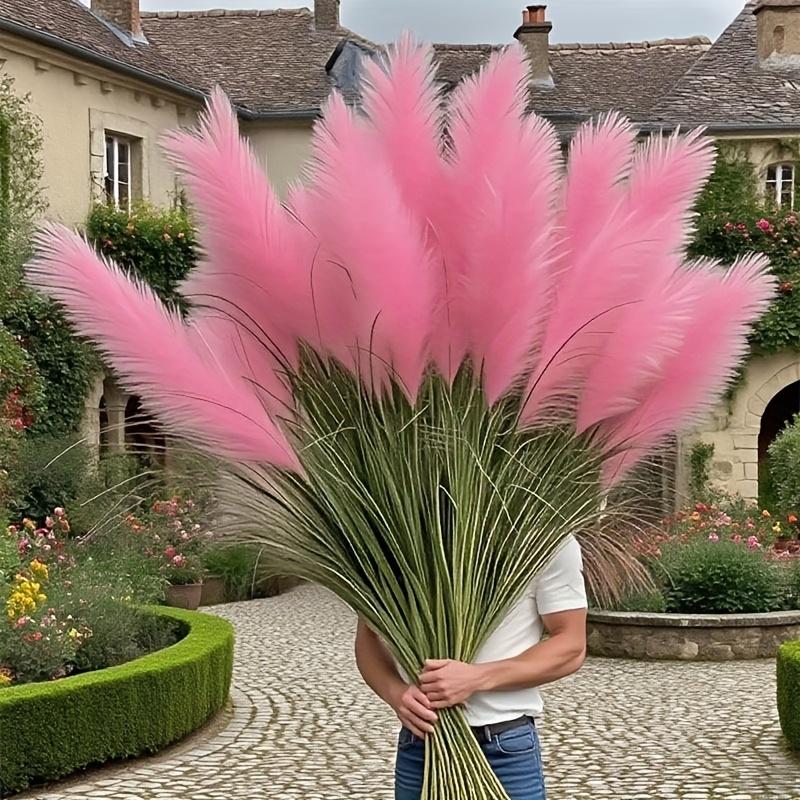 1pc 5 Heads Large Realistic Pink Artificial Foxtail Grass Plants, 31.5inch Tall with Pink Reed Flowers and Green Foliage Bushes - Indoor/Outdoor Use