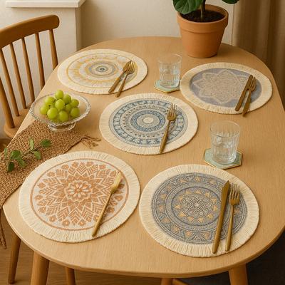 INS Nordic Boho Fringed Fabric Placemats Cotton Linen Heat-Resistant Table Mats Decorative Mats Dining Table Entryway Coffee