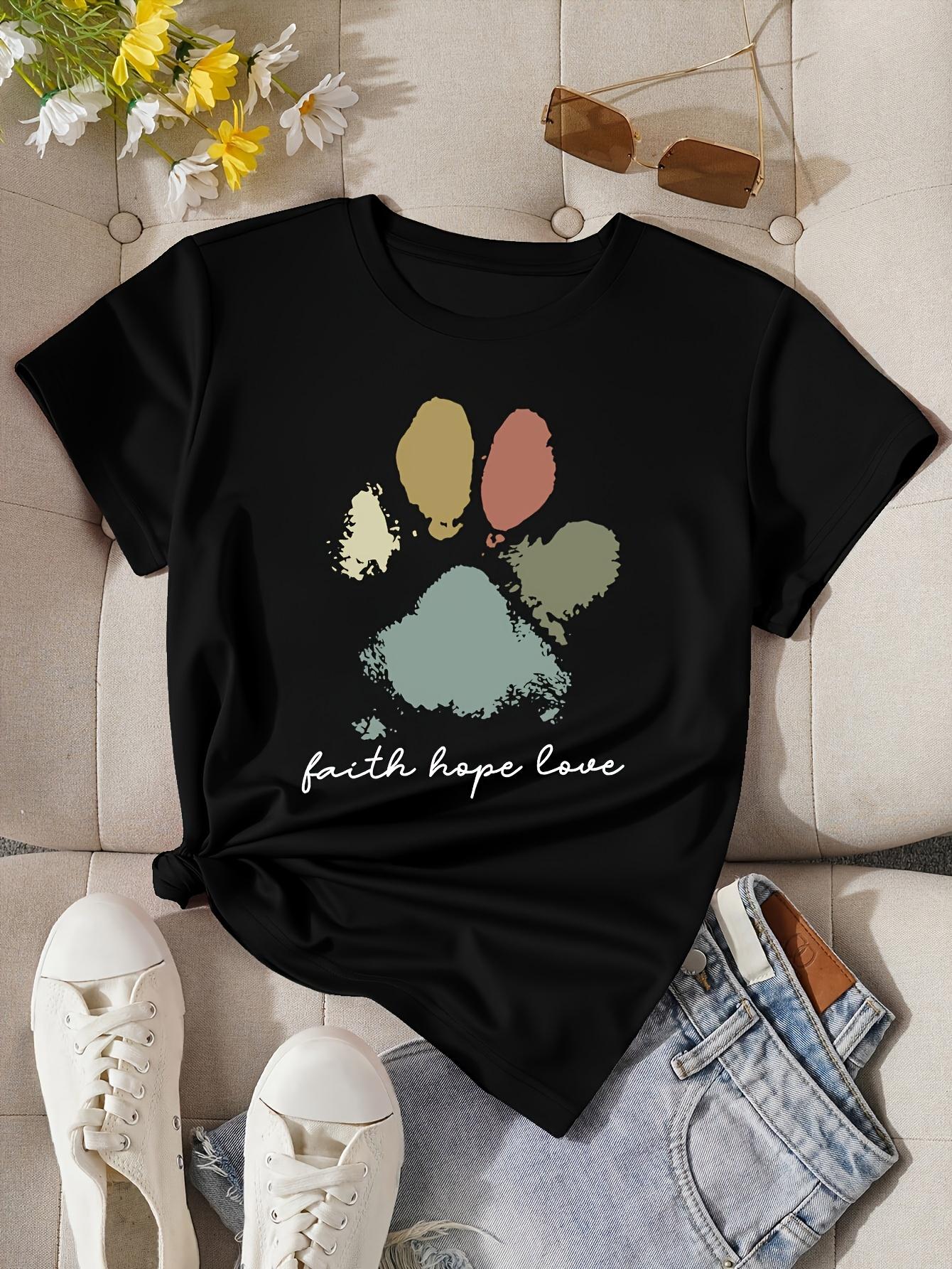 

Faith Hope Love Paw Print Womens Tee Boho Pet Graphic Casual Dog Lover Thirt Shirt Femme Graphic T Shirts Y2k Top S