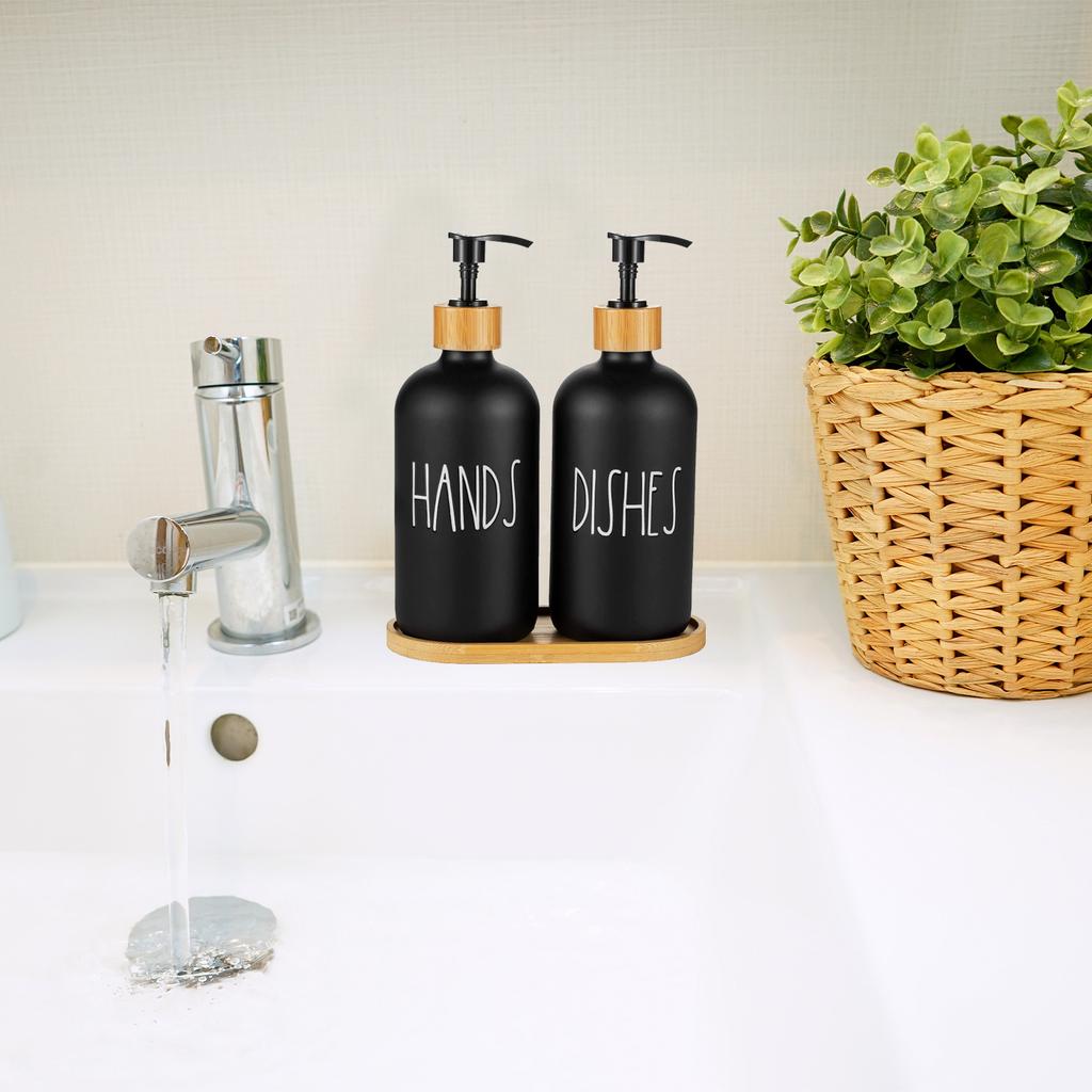 2 Stück Seifenspender Glasflasche 500ml Großes Fassungsvermögen Heimdekoration mit Ablage für Badezimmer