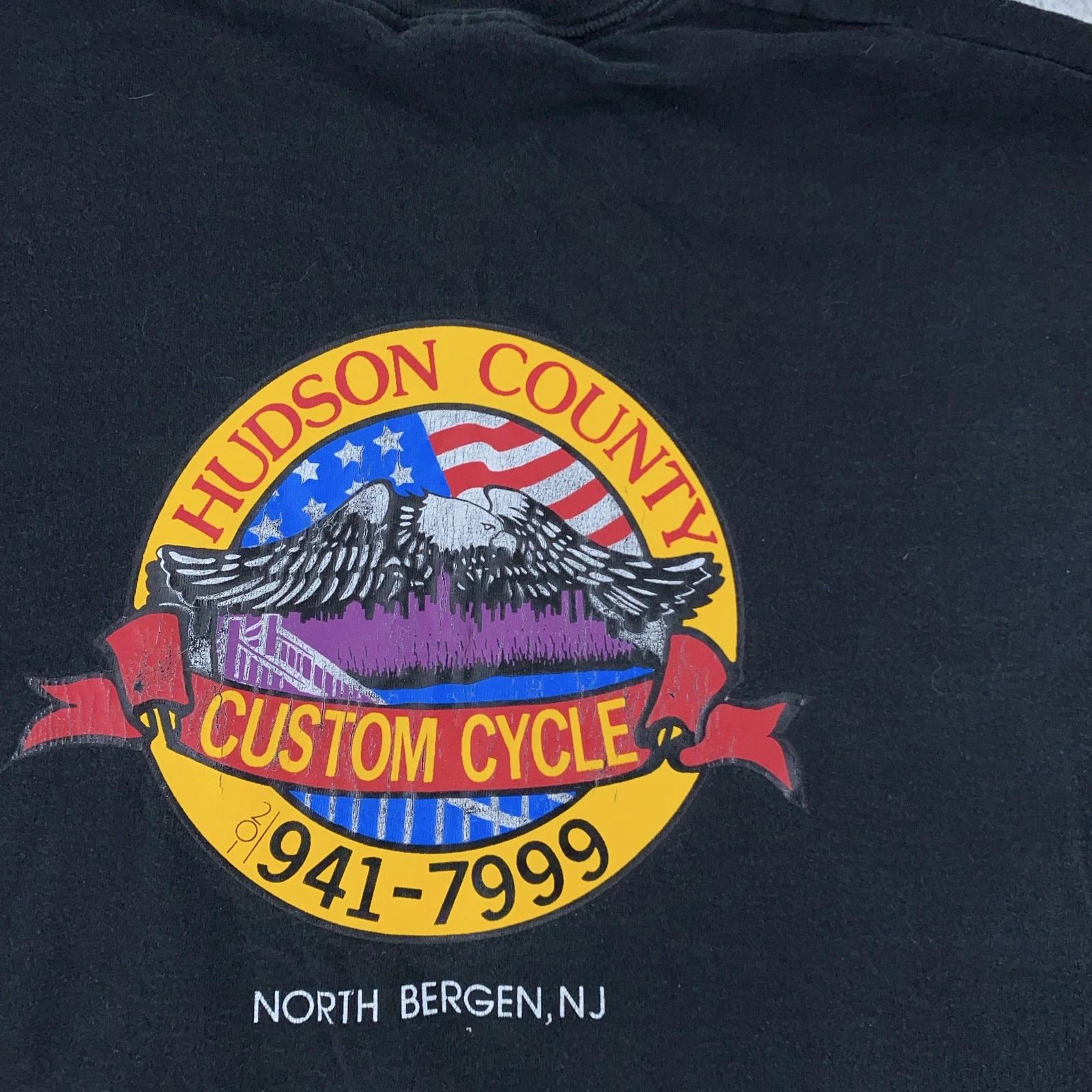 Vintage Hudson County Custom Motorcycle Pocket Shirt Mens XL Skull Biker 90s 2XL