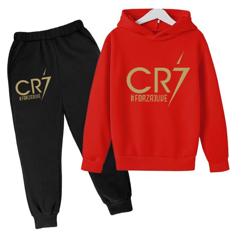 Kids Fashion CR7 Hoodie Boy Girl Toddler Pullover 3-12 Years Football Letters Clothing Casual Top+Pants 2P Brand Coat Sports Set