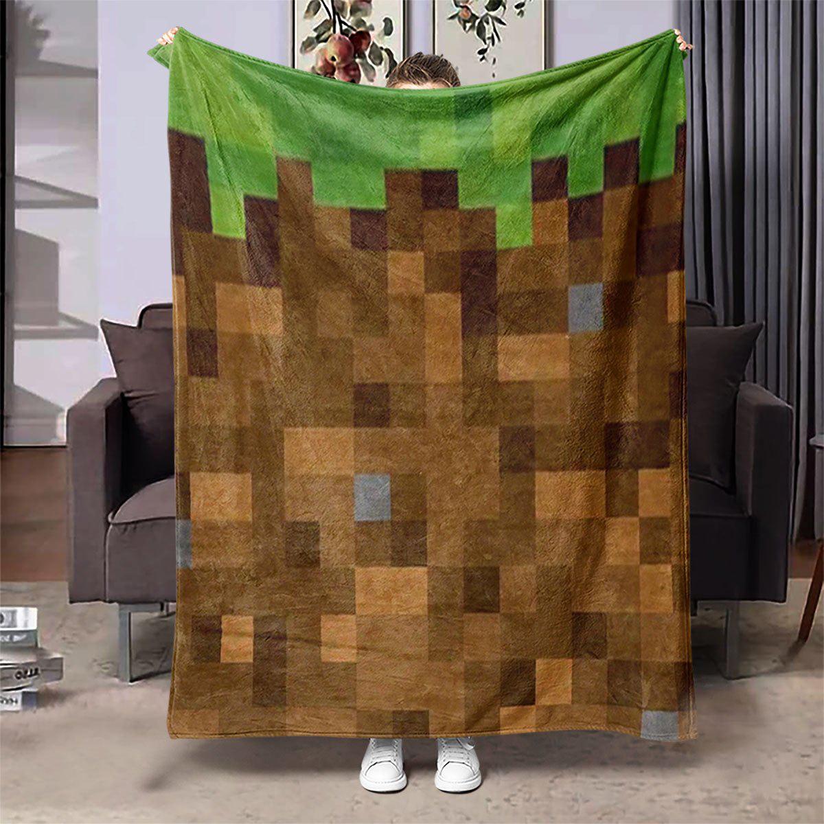 

Pixel Game Nostalgia Grass Block Flannel Blanket | Pixel Elements for Gaming Spaces, Festive Atmosphere Creation 30x40in
