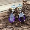 Huitan Newly Designed Women Earrings Blue Flower Oval Purple Cubic Zirconia Gorgeous Female Earrings Fancy Gift Trendy Jewelry