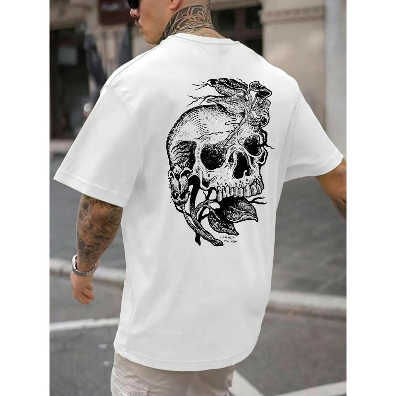 

European Size Men S Loose-Fitting Casual Summer T-Shirt with a Comfortable, Breathable Skull Print. S белый