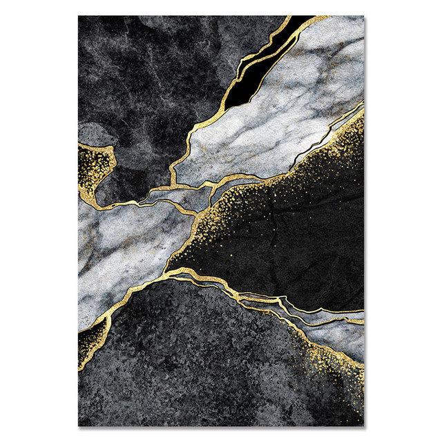 Abstract Wall Art Black White Canvas Painting Marble Mosaic with Golden Veins Posters Prints Wall Picture for Living Room Decor