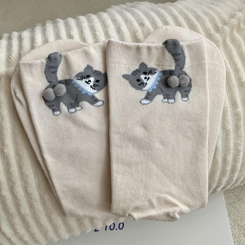 

Cute Cat Egg Socks Funny Mid Calf Warm Socks For Women 3D Cat Design Winter Cozy Socks one size
