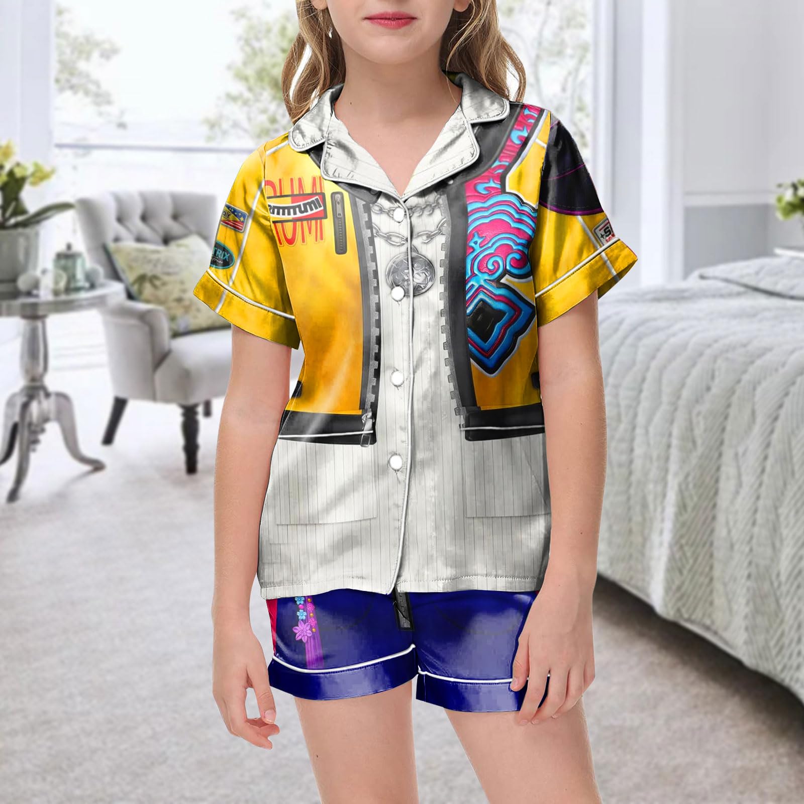 

Детская домашняя одежда Пижамный комплект Топ с коротким рукавом Шорты Комплект из двух предметов Верхняя одежда Игровой кардиган Одежда 150 жёлтый