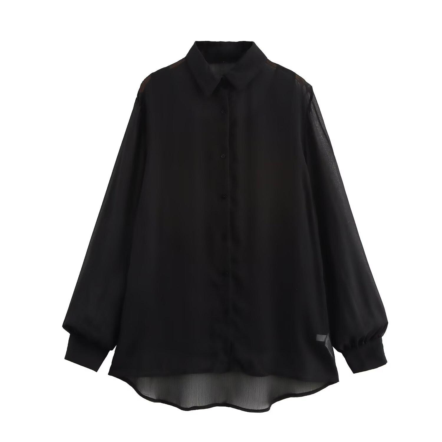 

2024 Женская мода в европейском и американском стиле, повседневная рубашка с длинным рукавом, имитация двух частей L чёрный