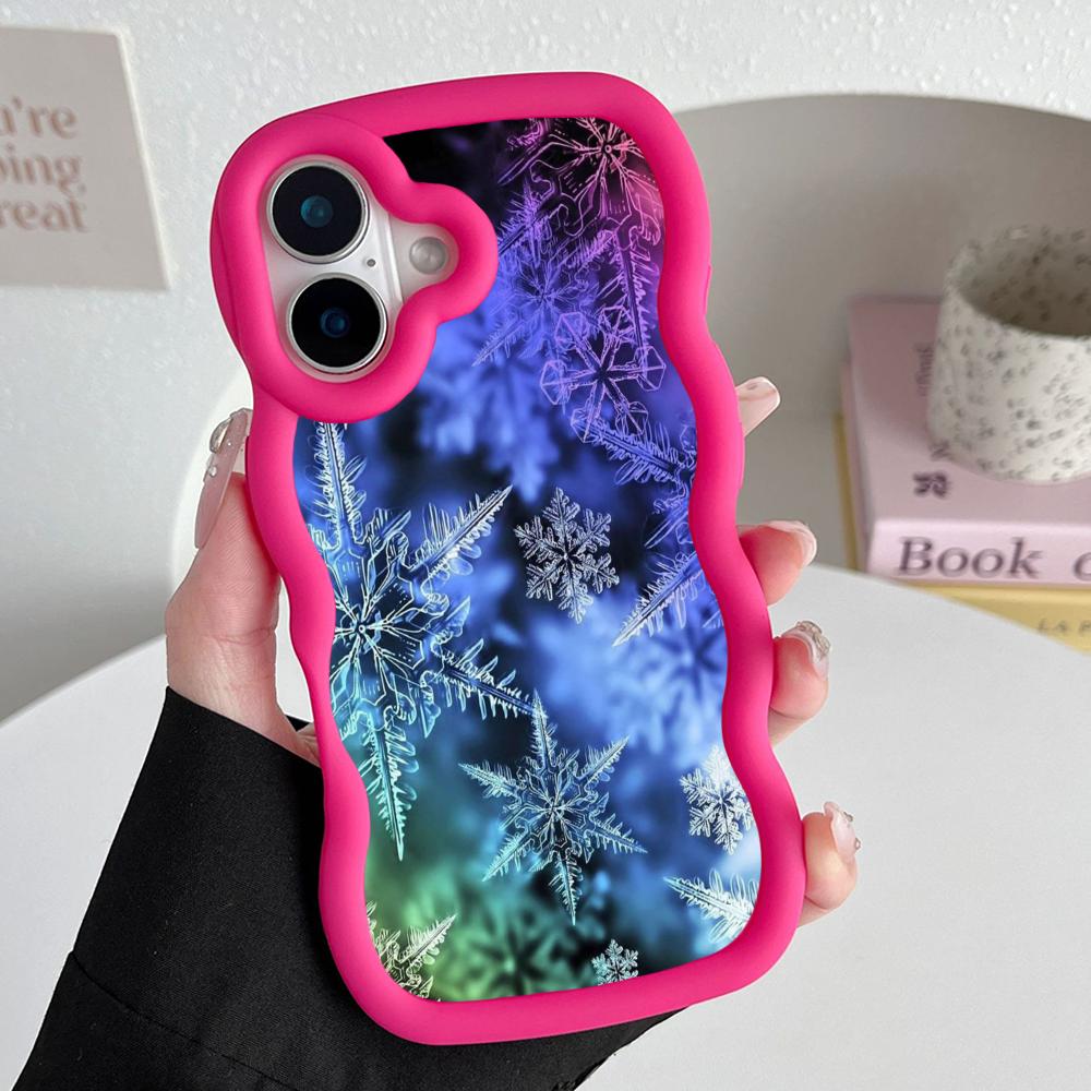 Winter Snowflake Mobile Cell Phone Case for iPhone 17 16 15 14 13 12 11 Air Pro Max Plus Wavy Edge TPU Colorful Cover Smartphone