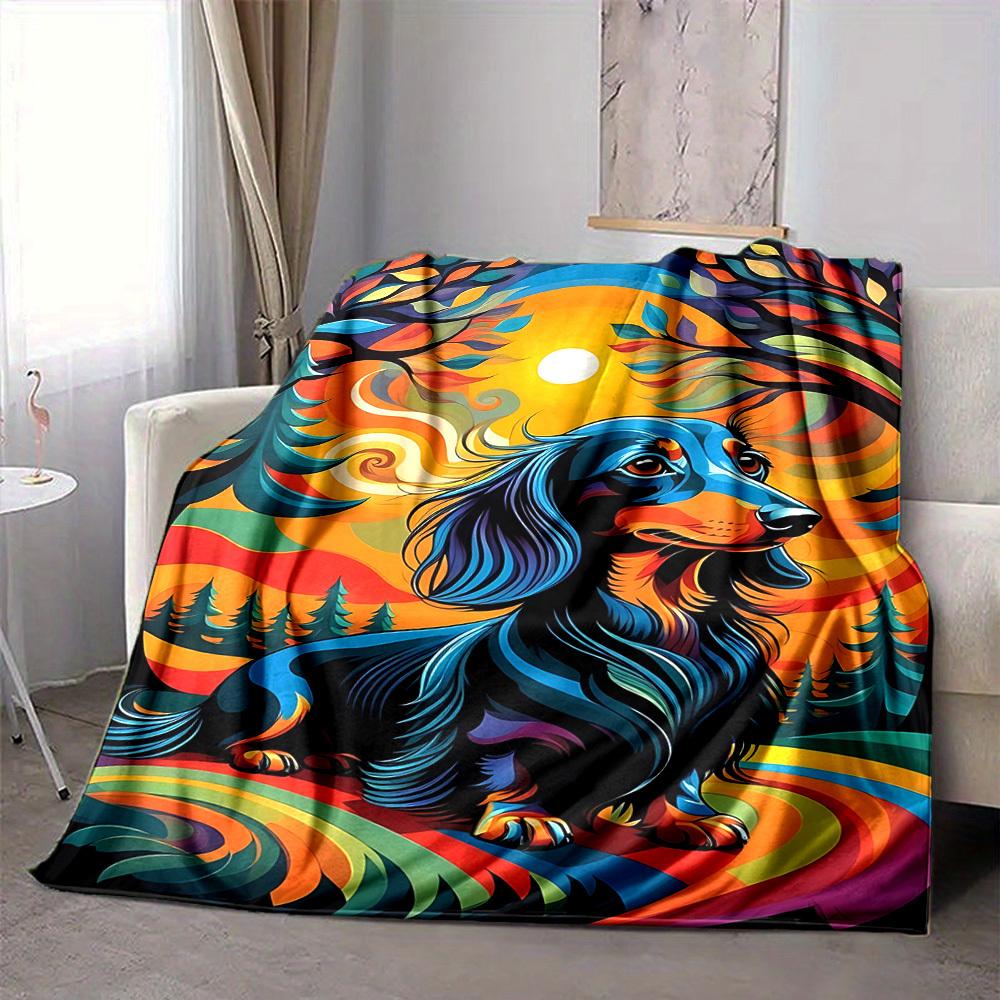1PC Dachshund Art Print Blanket, Throw For Sofa, Bed, Travel, Camping, Livingroom, And Bed, Printing Blanket With Soft And Warm Fabric yy250918158