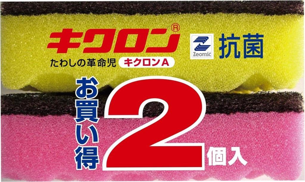 Kikron Kikron A Antibakterieller Küchenschwamm 2 Stück Enthält Scheuerpartikel Hergestellt in Japan Rosa/Gelb
