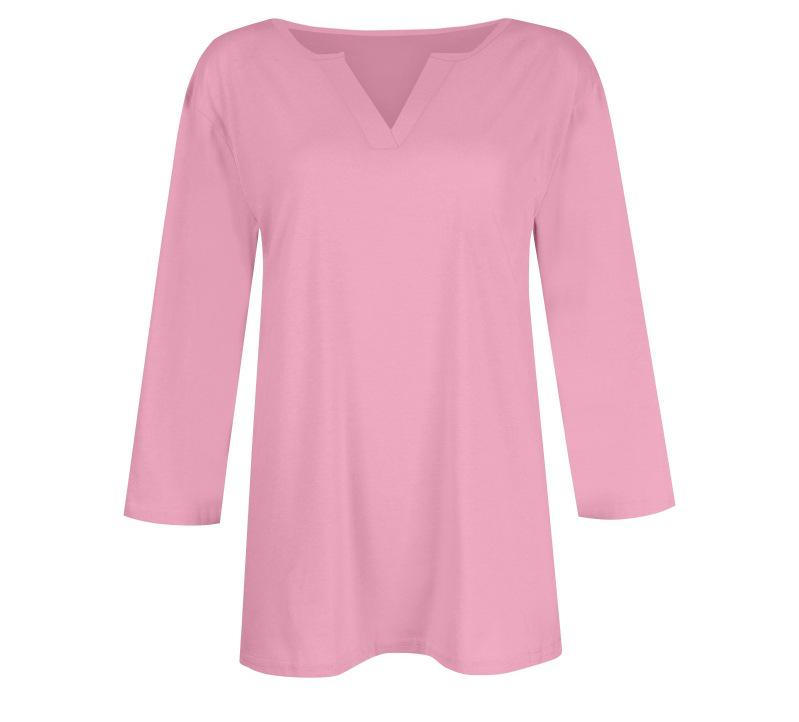 2025 Women's V-Neck 7-Point Sleeve Solid Color T-Shirt