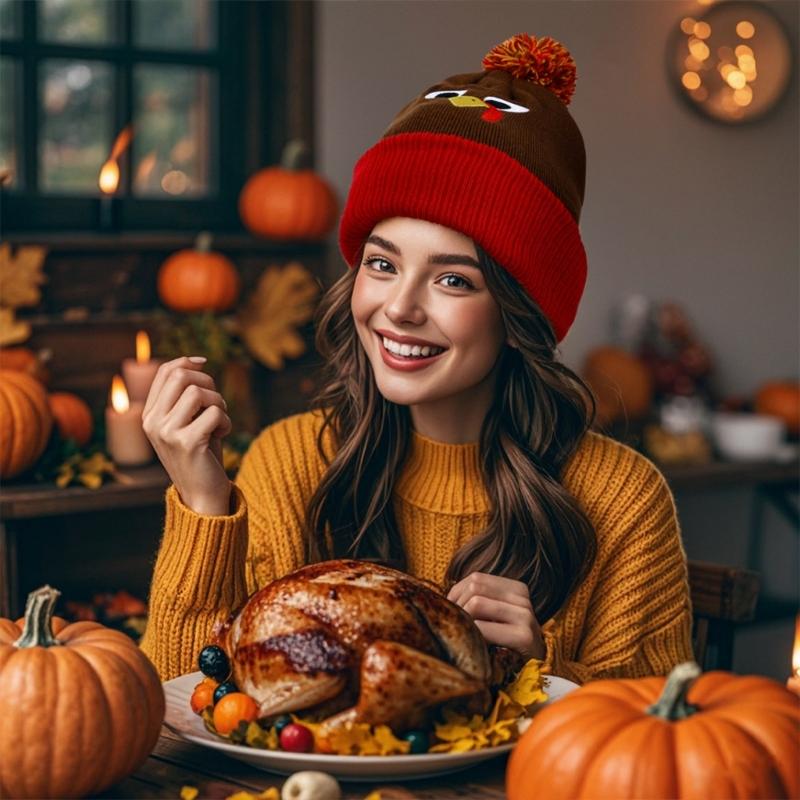 Embroidered Turkey Thanksgiving Turkey Beanies Perfect for Holiday Parties
