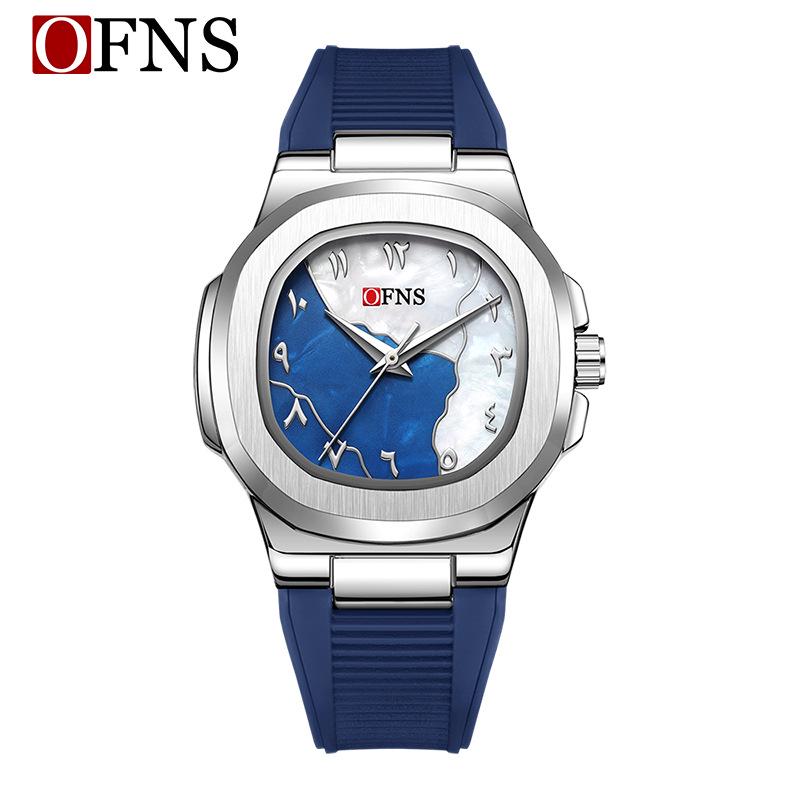 OFNS Men's Double Dial Quartz Square Watch - 30M Waterproof with Arabic Numerals, Ideal for Casual and Business Wear