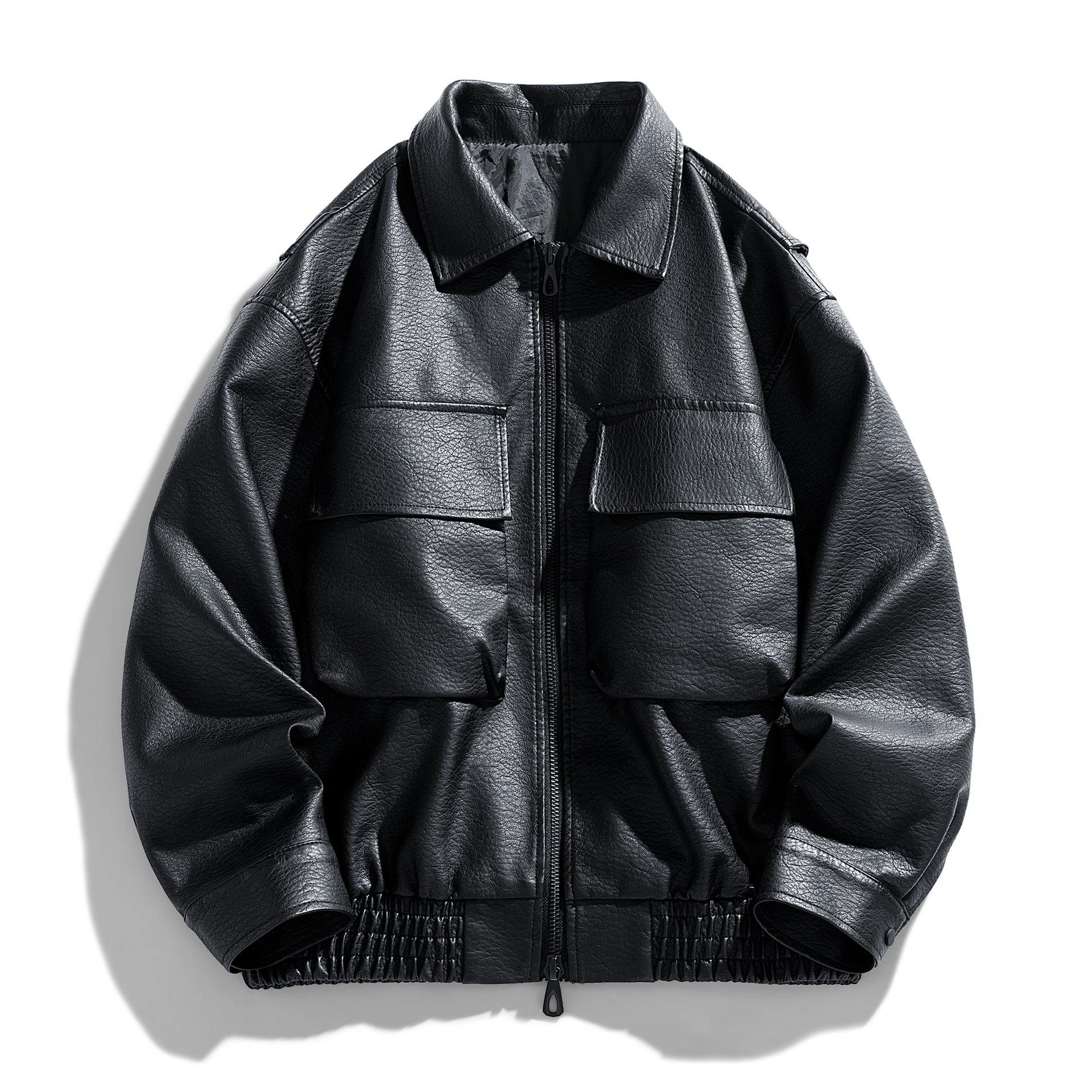 

New Leather Jacket for Men s Spring and Autumn Men s Korean Style Slim Lapel Jacket Fashionable Men s Leather Jacket M чёрный