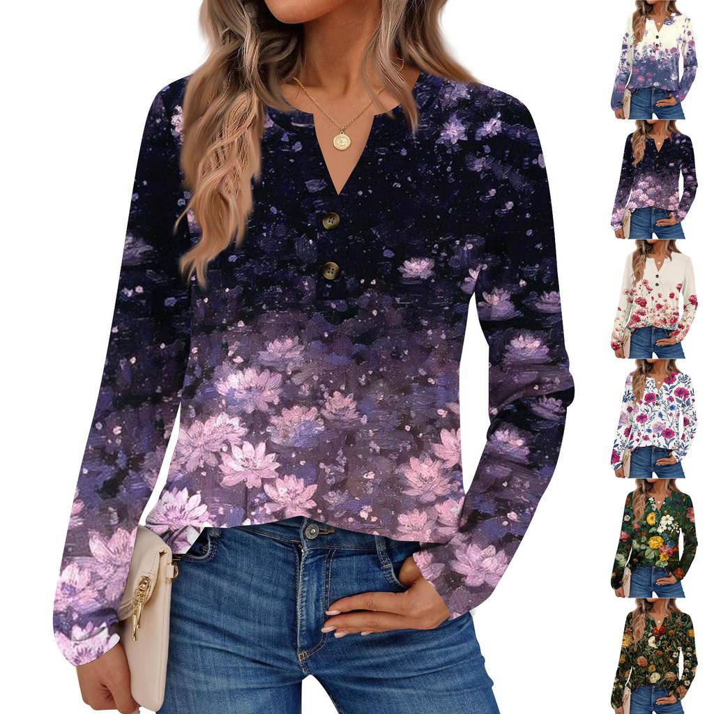 Women's Printed Long Sleeve Shirts Elegant Casual Tops Trendy Shirts Tops
