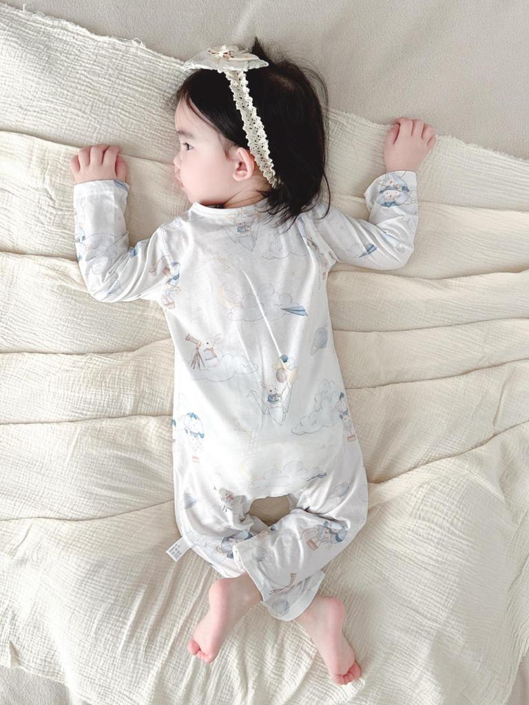 Tagless Newborn Cotton Bodysuit, Double-Layer Stomach Protection, Spring/Autumn Pajamas, Class A Baby Home Wear