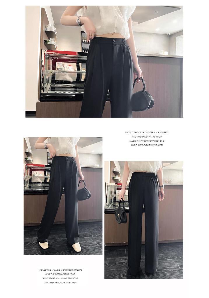 2025 Summer High-Waisted Loose Straight-Leg Drapey Suit Pants with Elastic Back Waistband, Plus Size, High-End Feel.