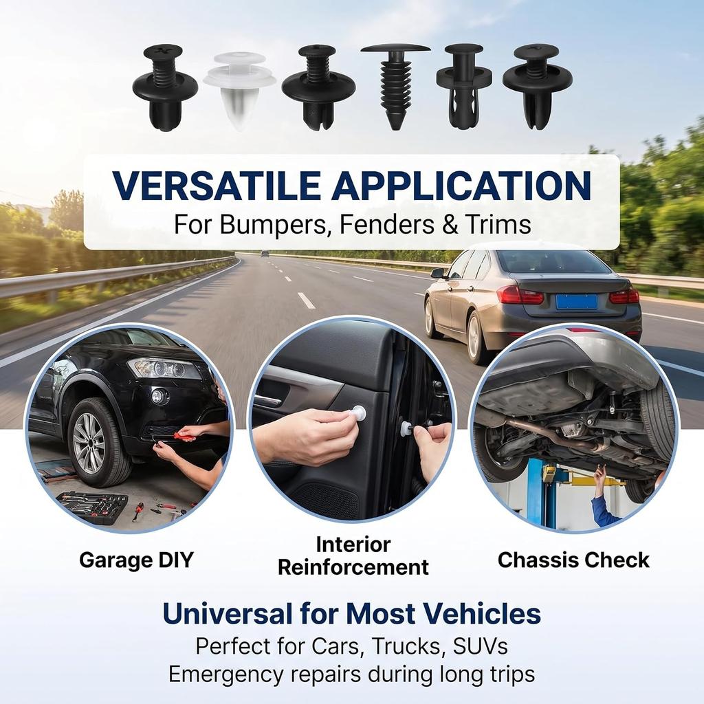 100 Pcs Car Bumper Clips Kit, Car Plastic Rivets Fasteners Push Retainer Kit with Sizes Auto Push Pin Rivets Set, Universal Expansion Screw Clips