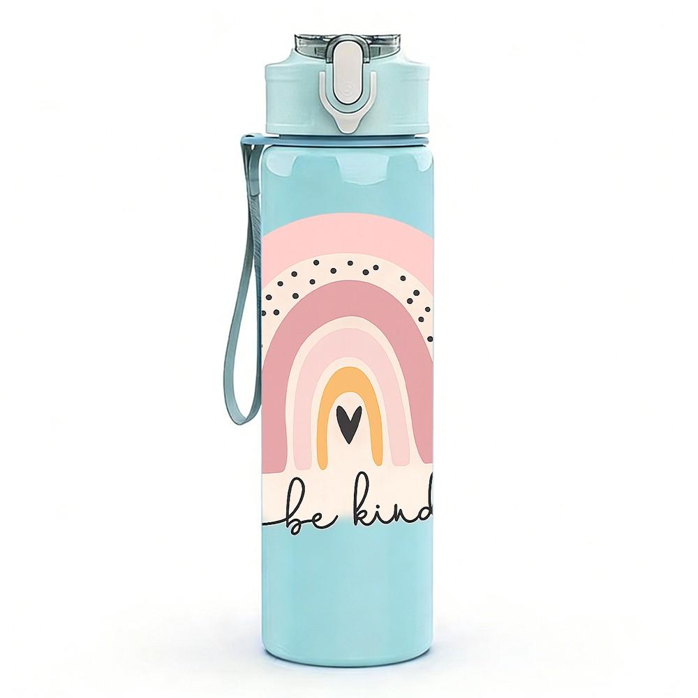 1PC Blessed Pastel Rainbow Arch Text Print 750ml Color Plastic Sports Water Bottle Leakproof Flip Straw Lid Suitable for Sports Office Home Use